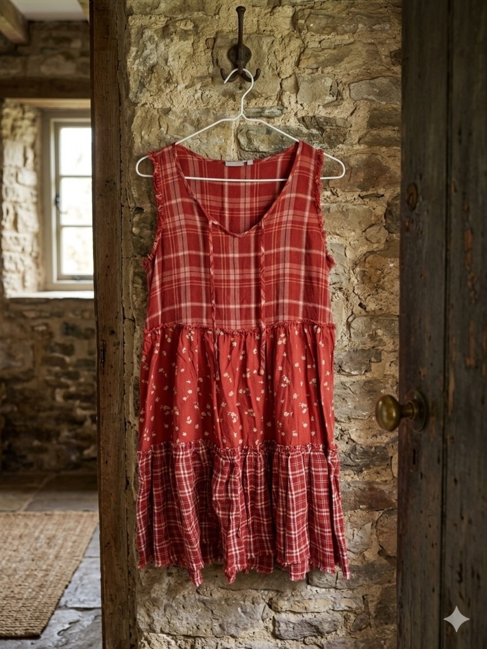 True Craft Patchwork Plaid Floral Mini Dress